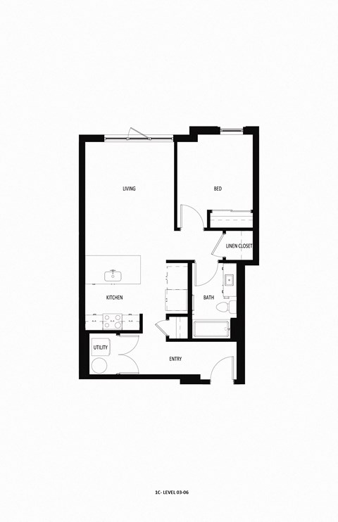 Floor plan for 1 bed, 1 bath, 650 sqft